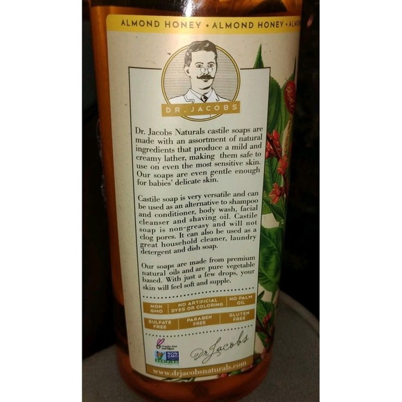 Dr. Jacobs Naturals - Almond Honey Castile Face & Body Wash 32 oz Paraben Free - Picture 2 of 3